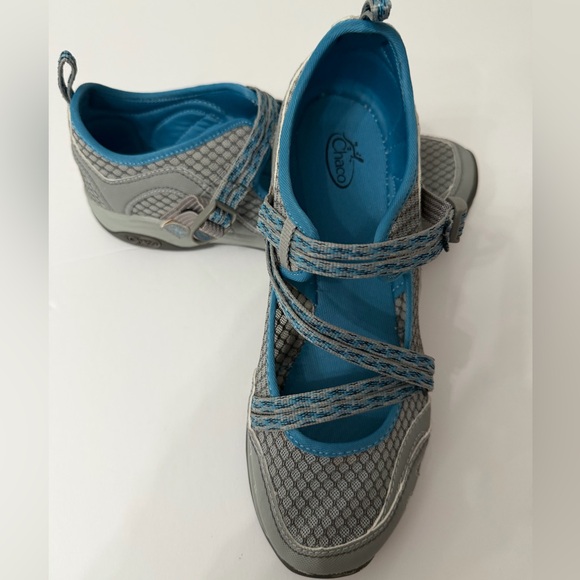 Chaco Grey and Blue Cross-Strap Outdoor Mary Jane Sneakers Size 9 - Picture 9 of 15